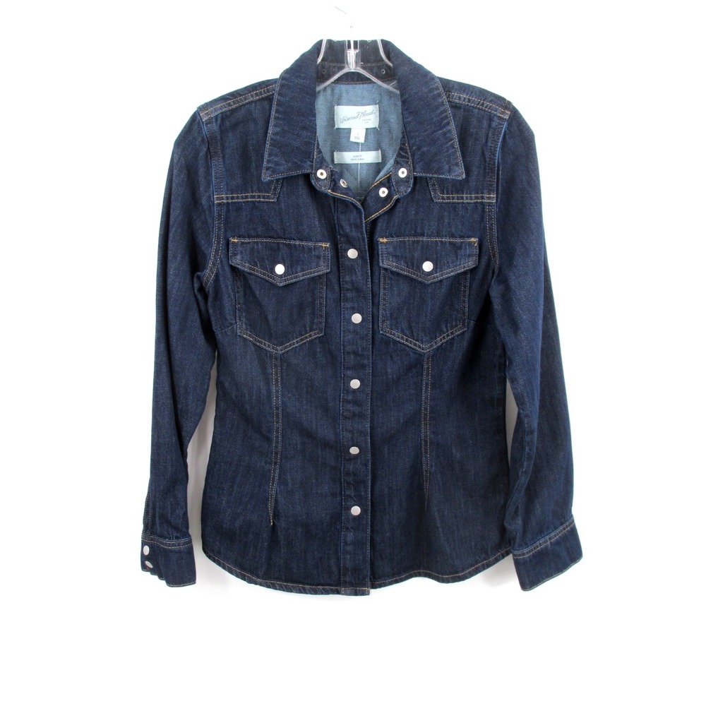 Universal Thread Denim Shirt Women 6 Slim Fit Dark Blue Snap Western Cowgirl